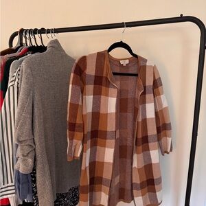 LOFT Brown Plaid Open Front Cardigan